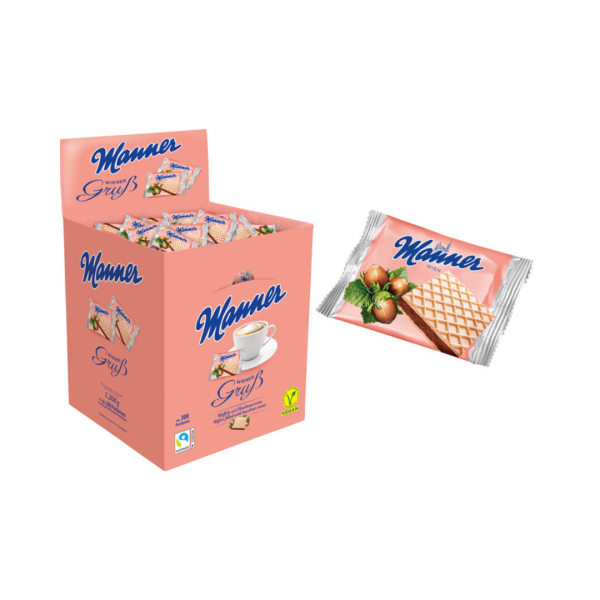 Manner Wiener Gruß, Waffeln mit Haselnusscreme, ca. 300 Stück, Thekenspender, 1260 Gramm Packung